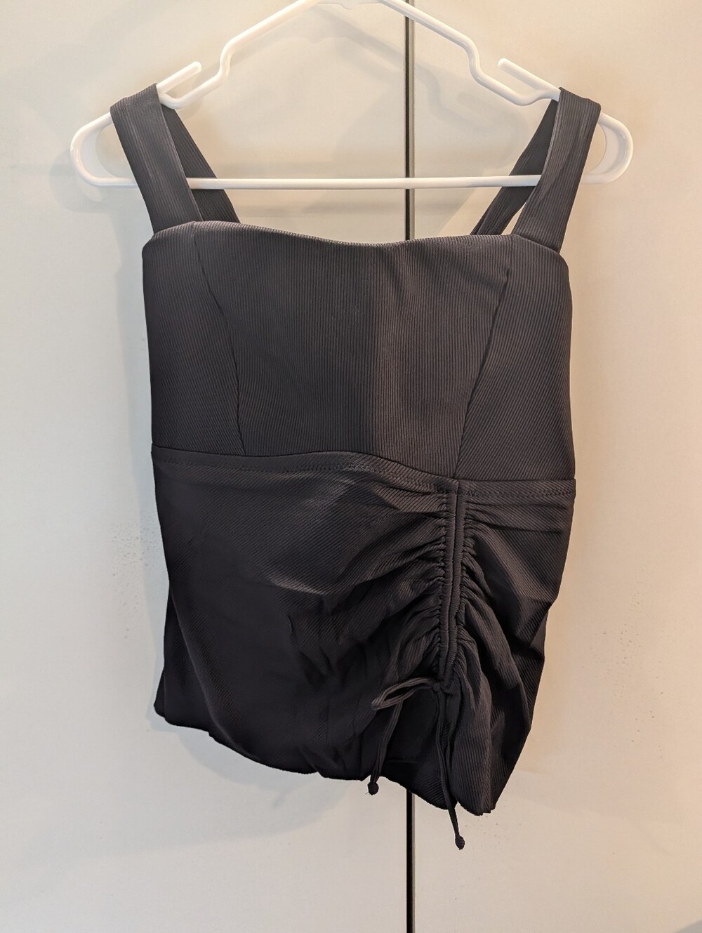 Becca Etc Women’s 2X Square Neck Ruched Tank Top - Charcoal Gray